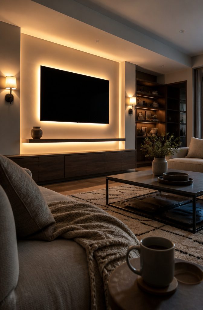 Television with indirect LED backlighting on the wall