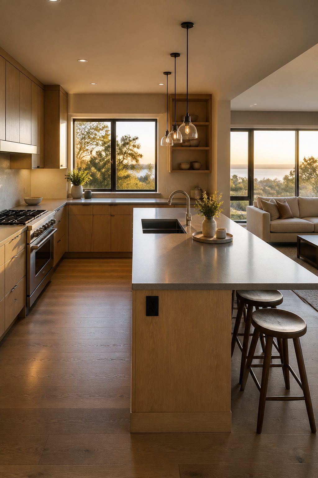 U-shaped kitchen with a peninsula defining the cooking space.