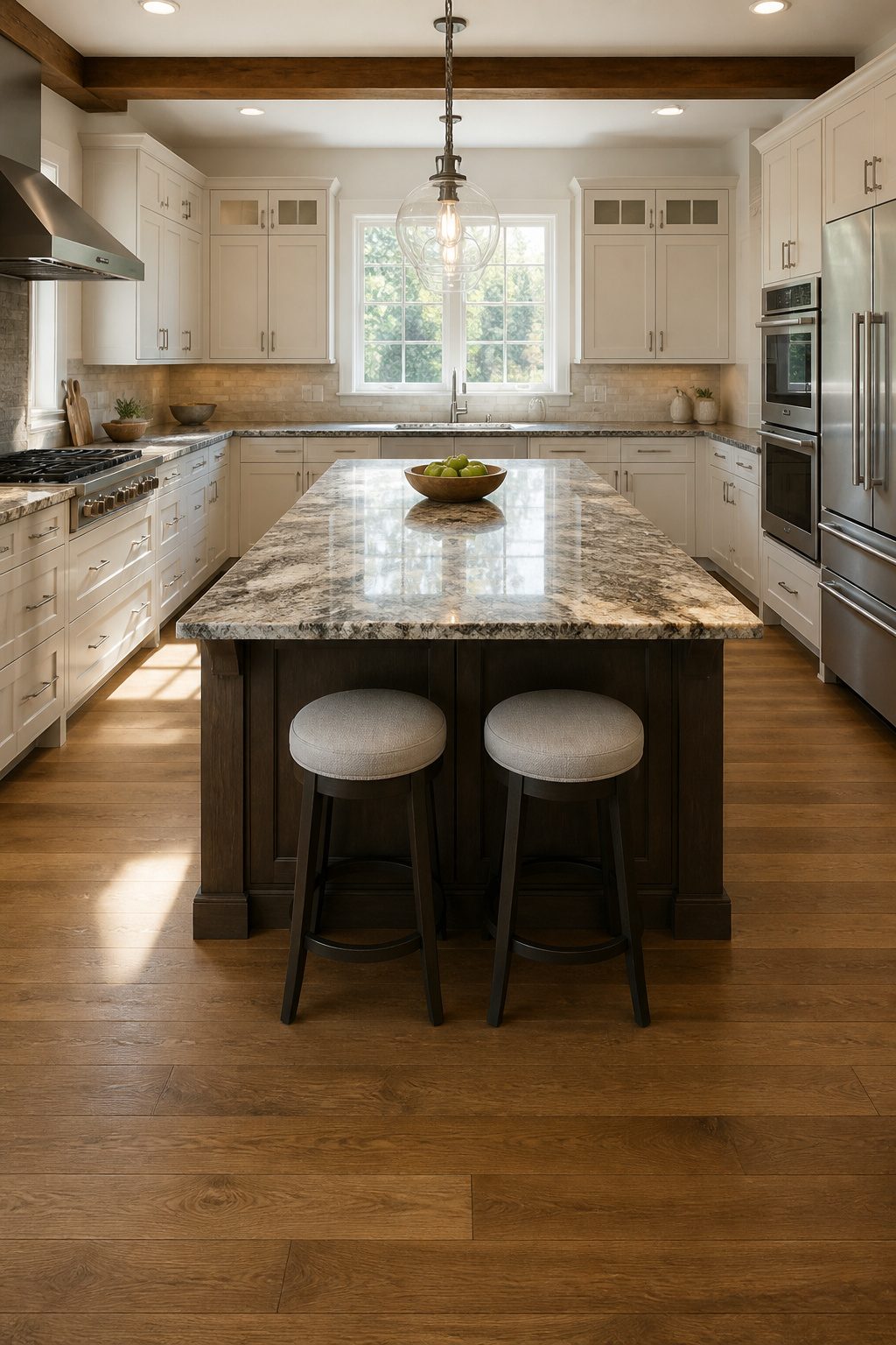 U-shaped kitchen with a central freestanding island.