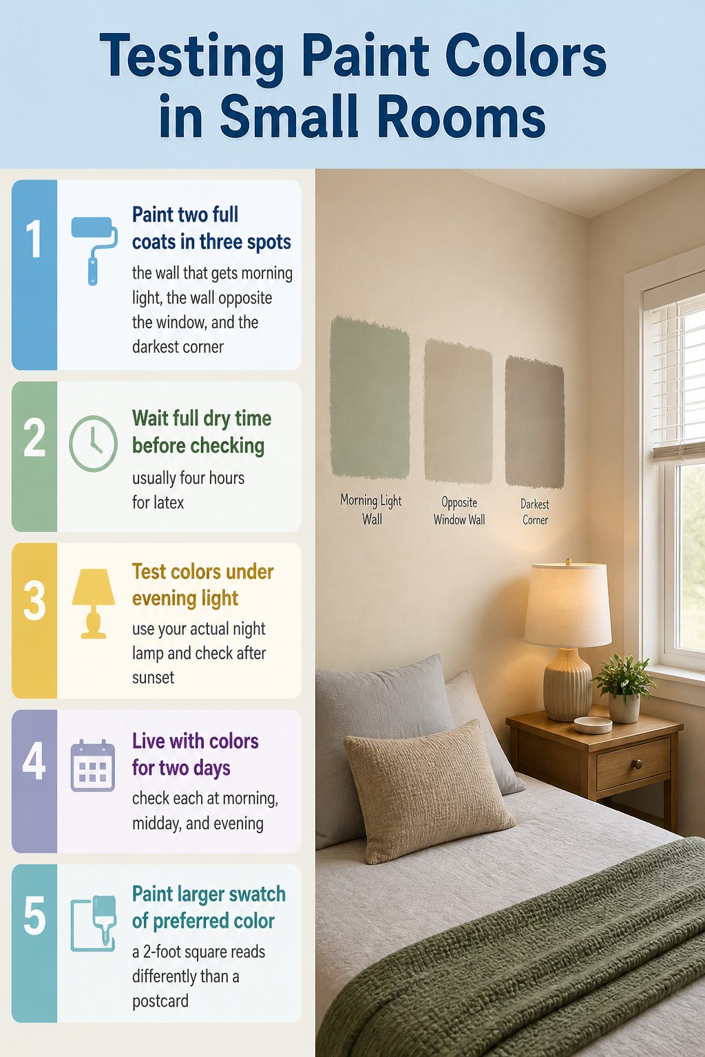 An information image about testing paint colors in small rooms.
