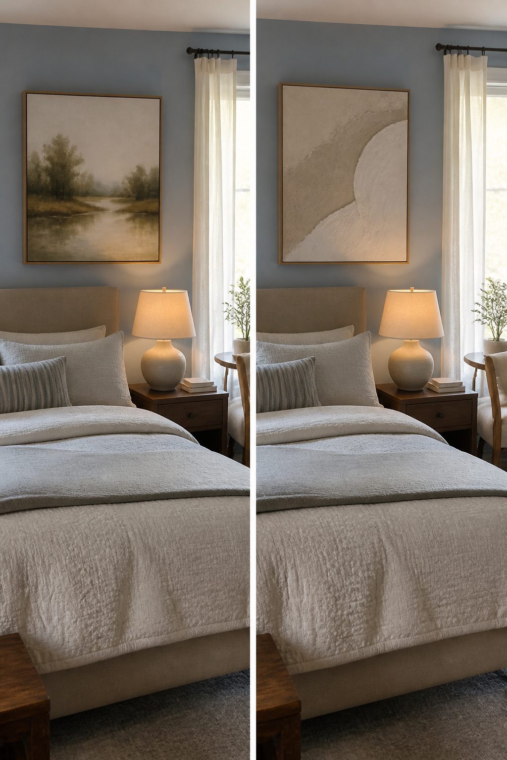 A photograph illustrating color choices for bedroom wall decor.